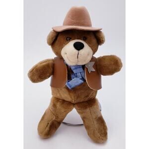 Vintage Dakin Western Teddy Bear Plush Stuffed Animal Brown 1987 Fun Farm